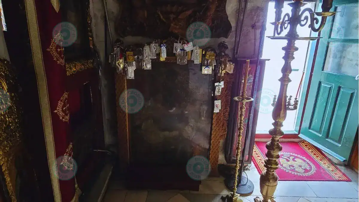 Icon of the Virgin where pilgrims leave votive offerings