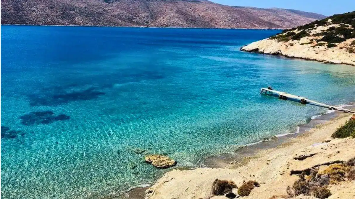 Nikouria islet beaches with turquoise water