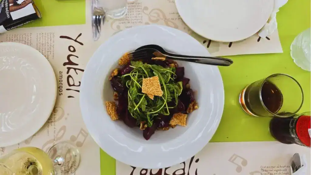 vegan food in the Greek islands with traditional dishes like gemista and fava